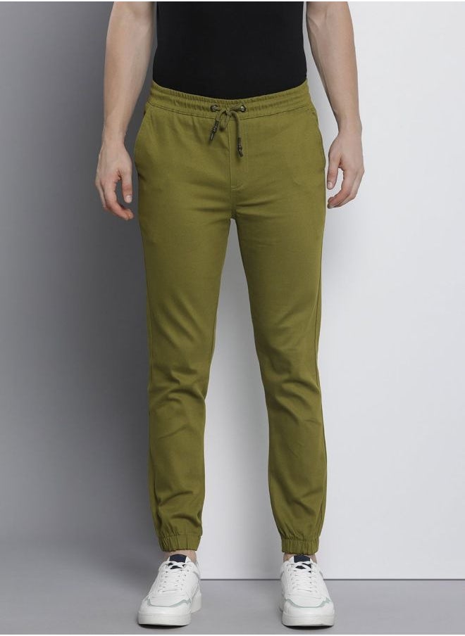 Men Slim Fit Solid Mid-Rise Stretchable Chino Joggers