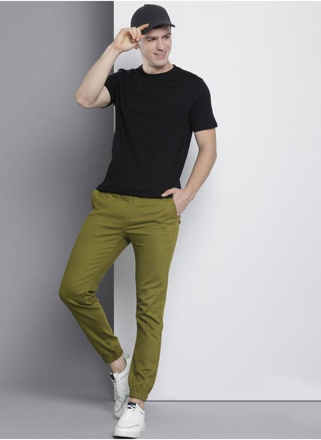 Men Slim Fit Solid Mid-Rise Stretchable Chino Joggers