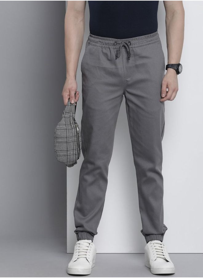 Men Slim Fit Solid Mid-Rise Stretchable Chino Joggers