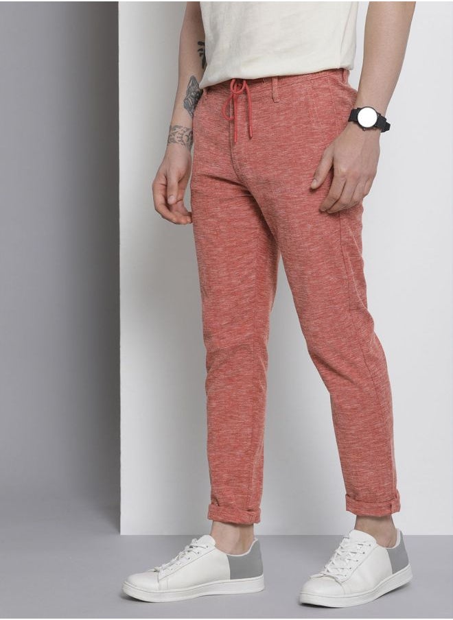 Men Slim Fit Solid Mid-Rise Elasticated Linen Jogger Trouser
