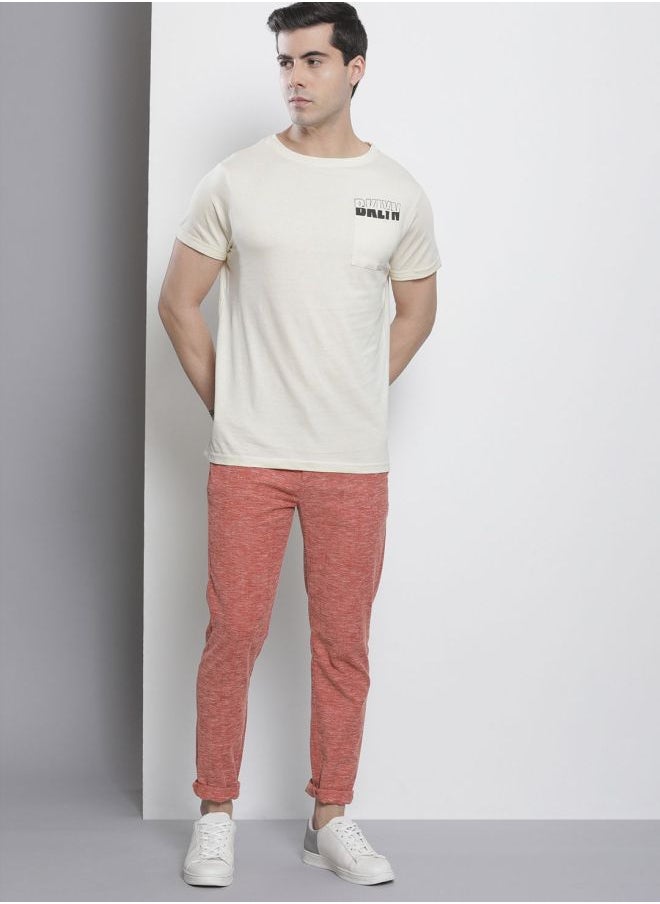 Men Slim Fit Solid Mid-Rise Elasticated Linen Jogger Trouser