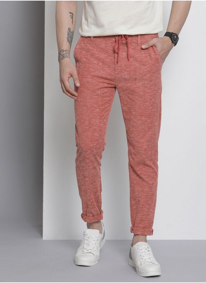 Men Slim Fit Solid Mid-Rise Elasticated Linen Jogger Trouser