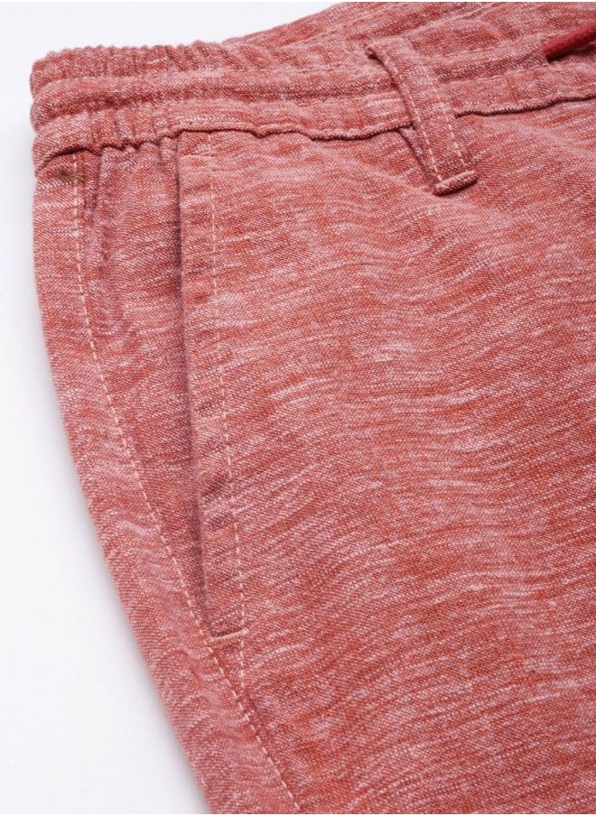 Men Slim Fit Solid Mid-Rise Elasticated Linen Jogger Trouser