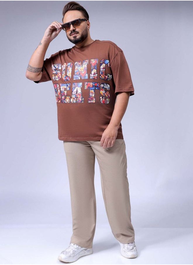 Men Plus Size Relaxed Fit Textured Mid-Rise Stretchable Joggers