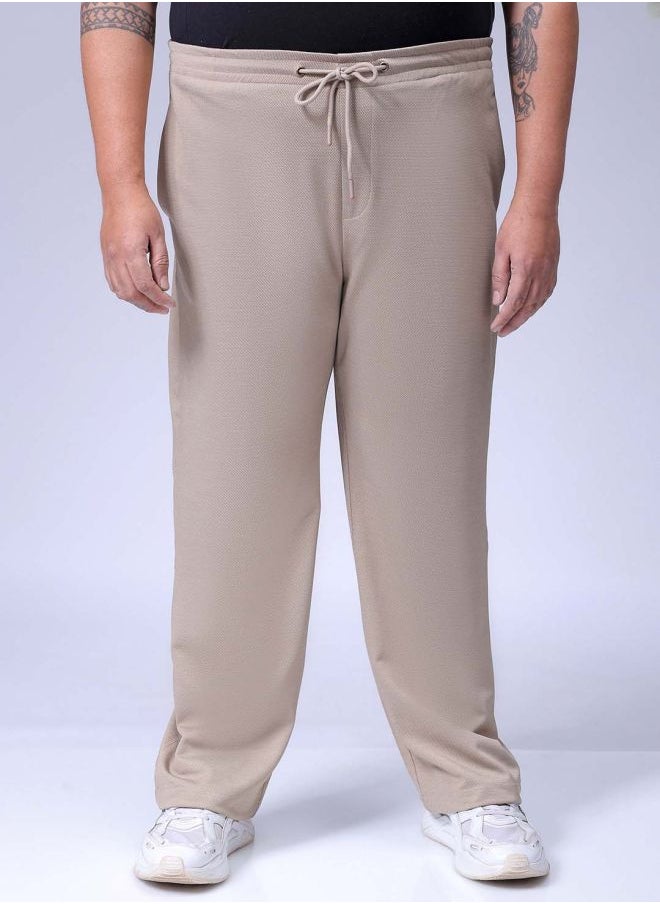 Men Plus Size Relaxed Fit Textured Mid-Rise Stretchable Joggers