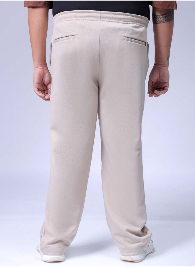 Men Plus Size Relaxed Fit Textured Mid-Rise Stretchable Joggers