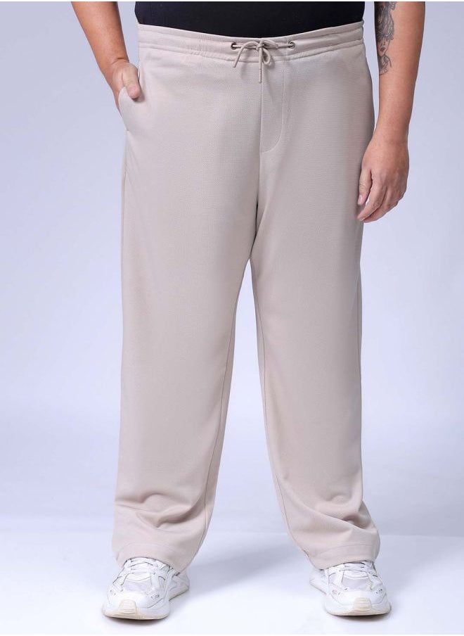 Men Plus Size Relaxed Fit Textured Mid-Rise Stretchable Joggers