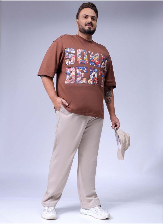 Men Plus Size Relaxed Fit Textured Mid-Rise Stretchable Joggers
