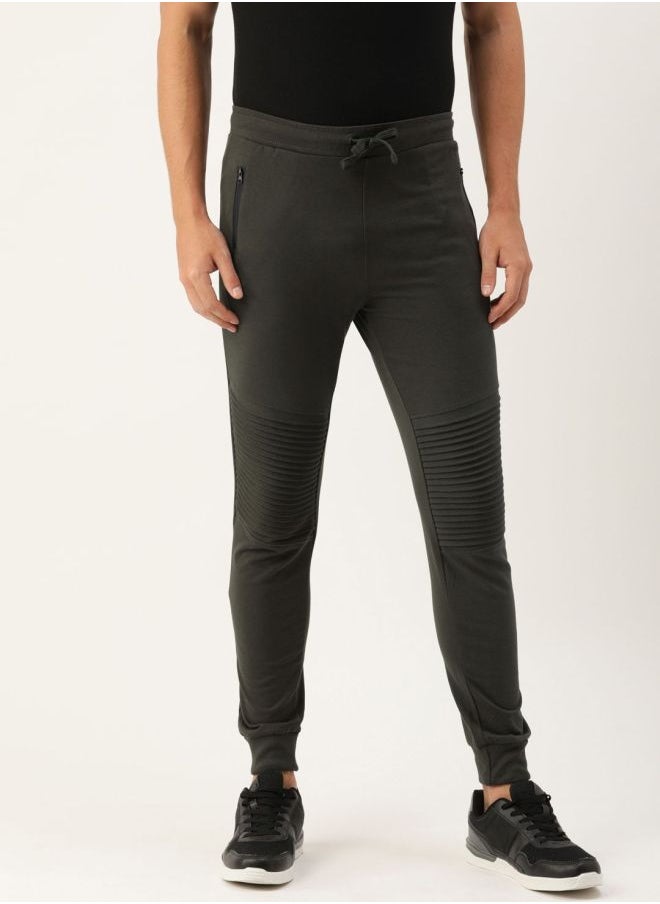 Men Slim Fit Solid Mid-Rise Stretchable Knitted Jogger Trousers