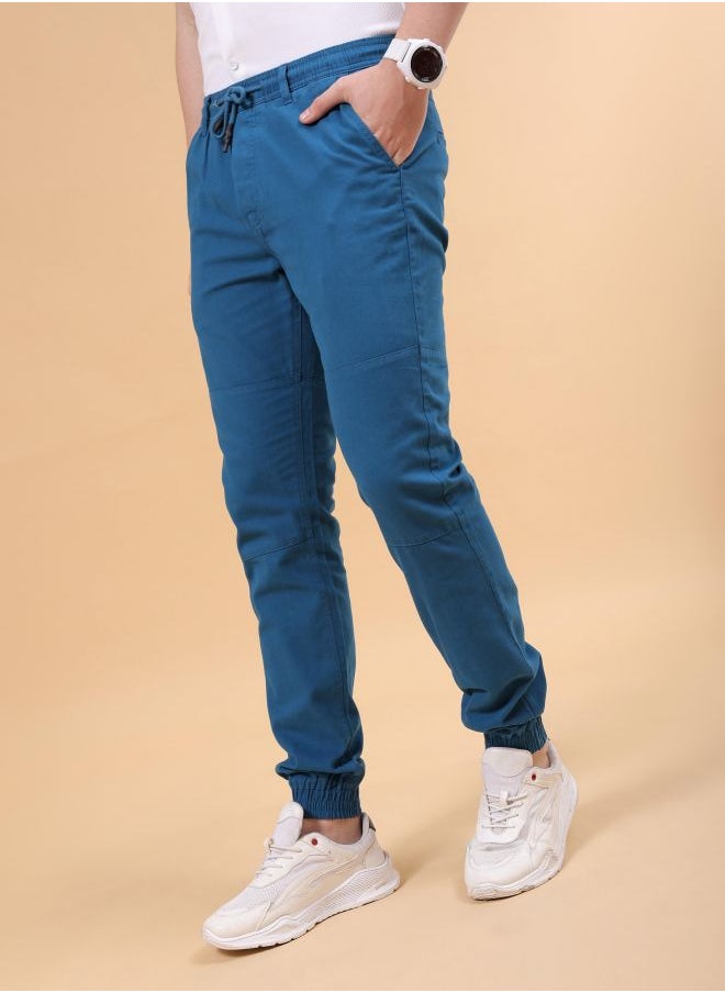 Men Slim Fit Solid Mid-Rise Elasticated Linen Jogger Trouser