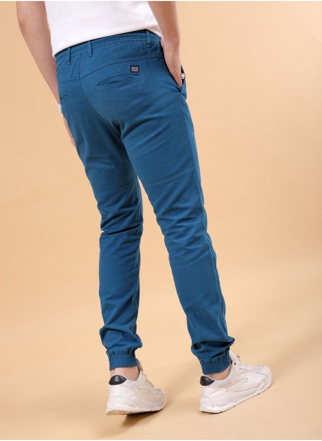 Men Slim Fit Solid Mid-Rise Elasticated Linen Jogger Trouser