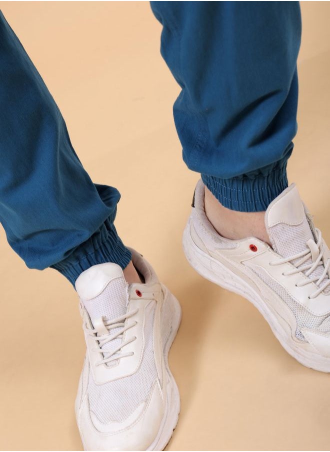 Men Slim Fit Solid Mid-Rise Elasticated Linen Jogger Trouser