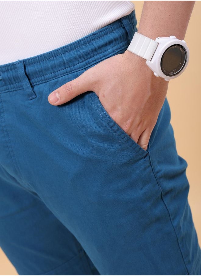 Men Slim Fit Solid Mid-Rise Elasticated Linen Jogger Trouser