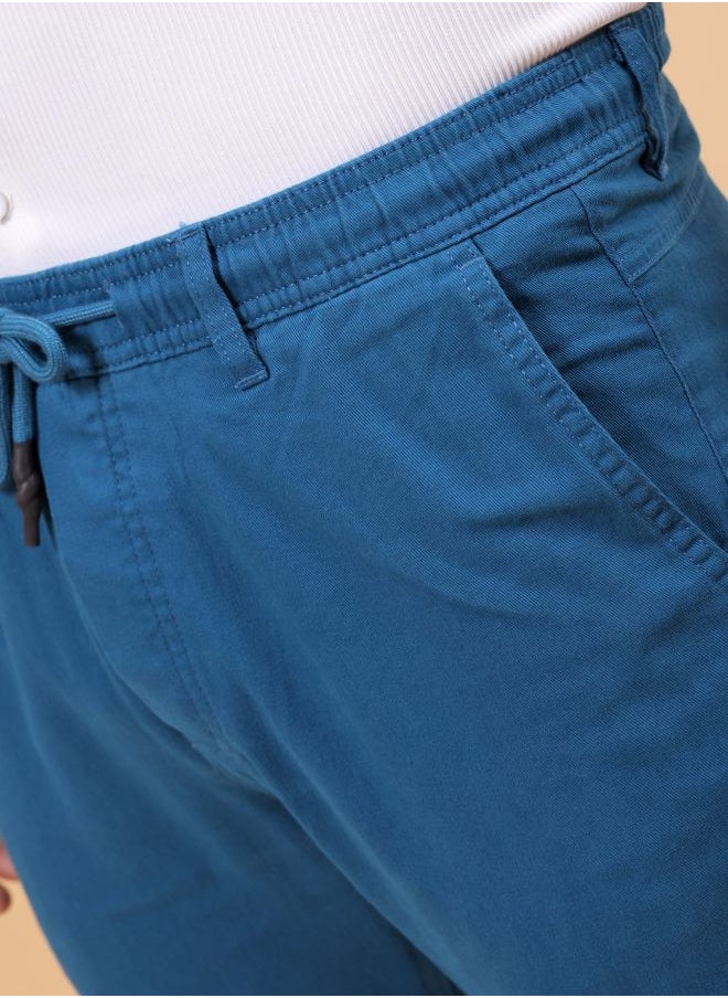 Men Slim Fit Solid Mid-Rise Elasticated Linen Jogger Trouser