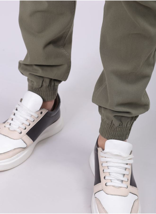 Men Slim Fit Solid Mid-Rise Elasticated Linen Jogger Trouser