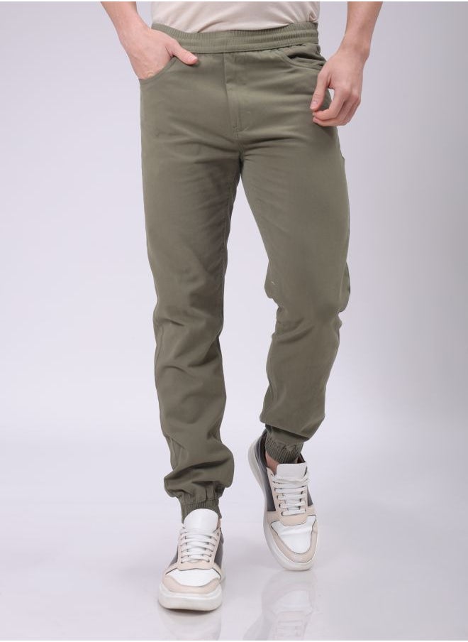 Men Slim Fit Solid Mid-Rise Elasticated Linen Jogger Trouser
