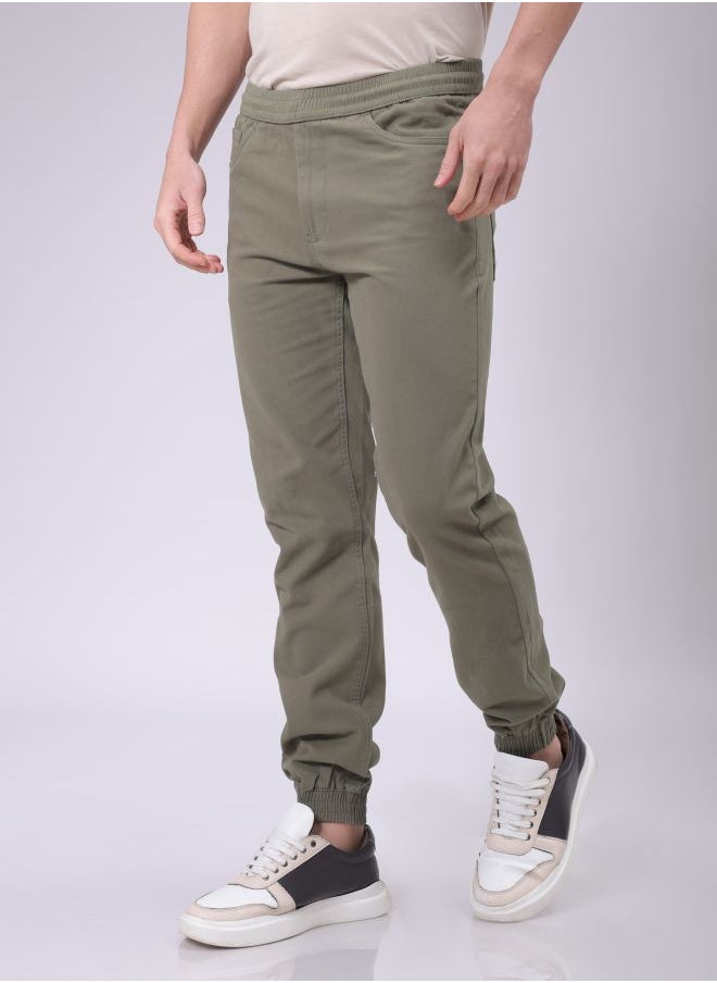 Men Slim Fit Solid Mid-Rise Elasticated Linen Jogger Trouser
