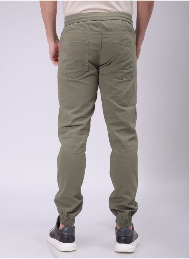 Men Slim Fit Solid Mid-Rise Elasticated Linen Jogger Trouser