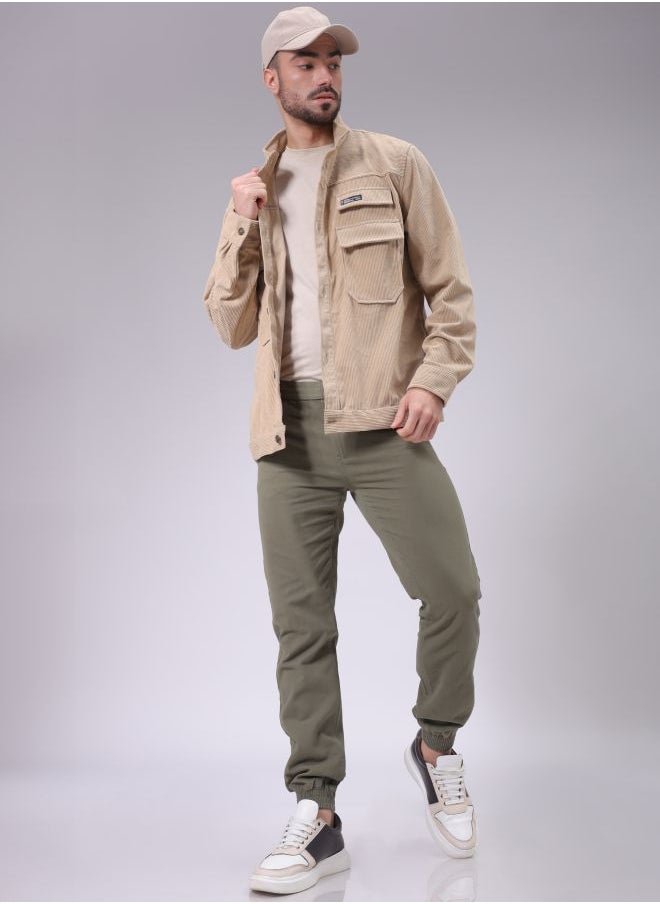 Men Slim Fit Solid Mid-Rise Elasticated Linen Jogger Trouser