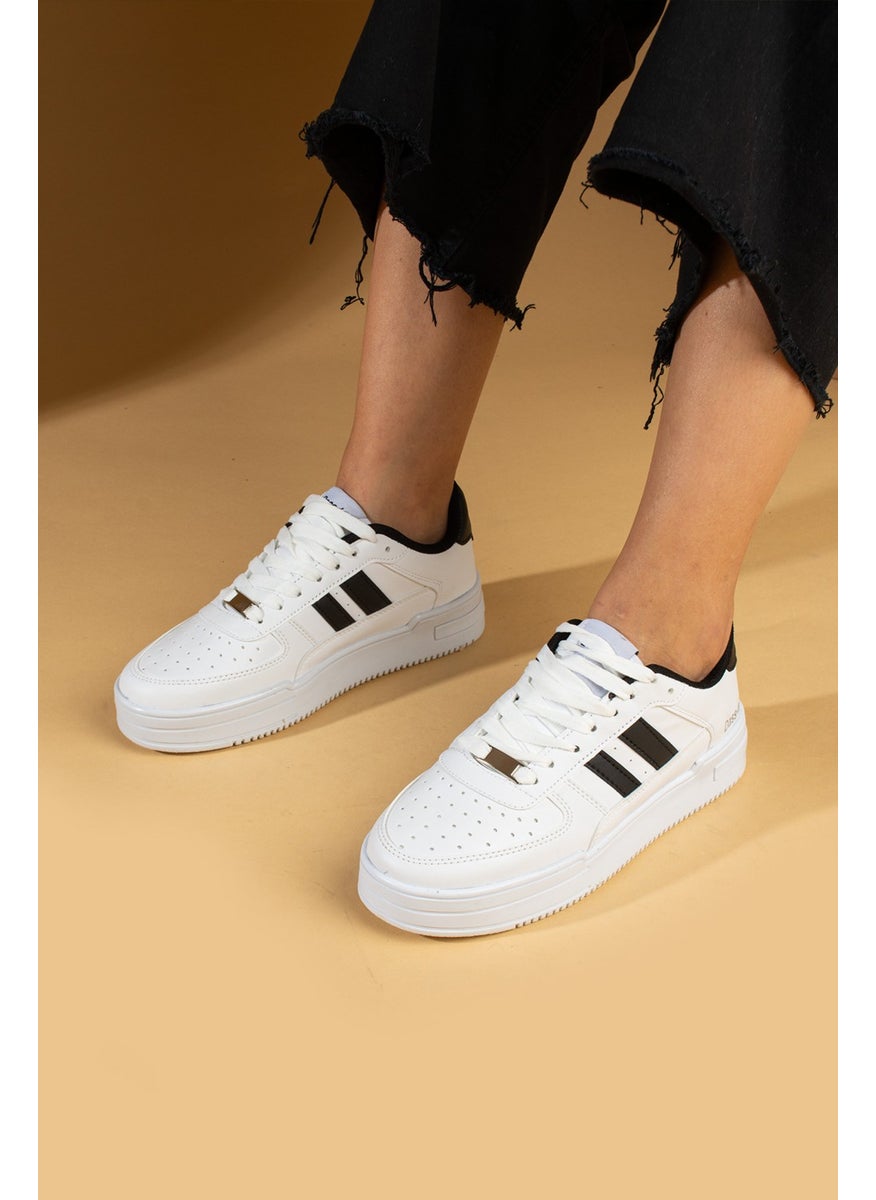 Pink Bootie Lace-up Comfort Sole Stripe Women's Sneaker 001-1005-24WHITEBLACK