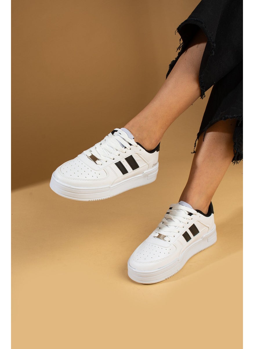 Pink Bootie Lace-up Comfort Sole Stripe Women's Sneaker 001-1005-24WHITEBLACK