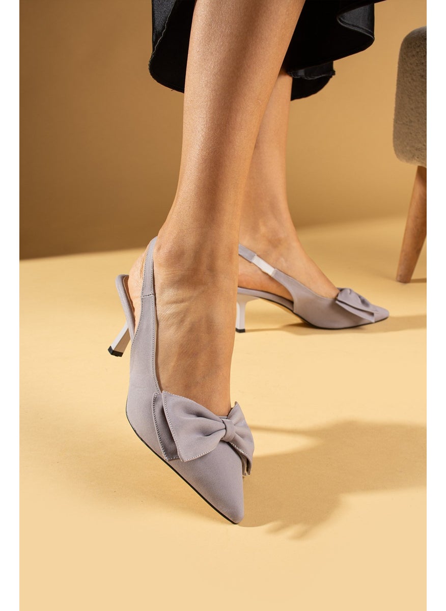 Pink Boots Bow Detail Pointed Toe Satin Fabric Women's High Heel Shoes 43-23-24Satin