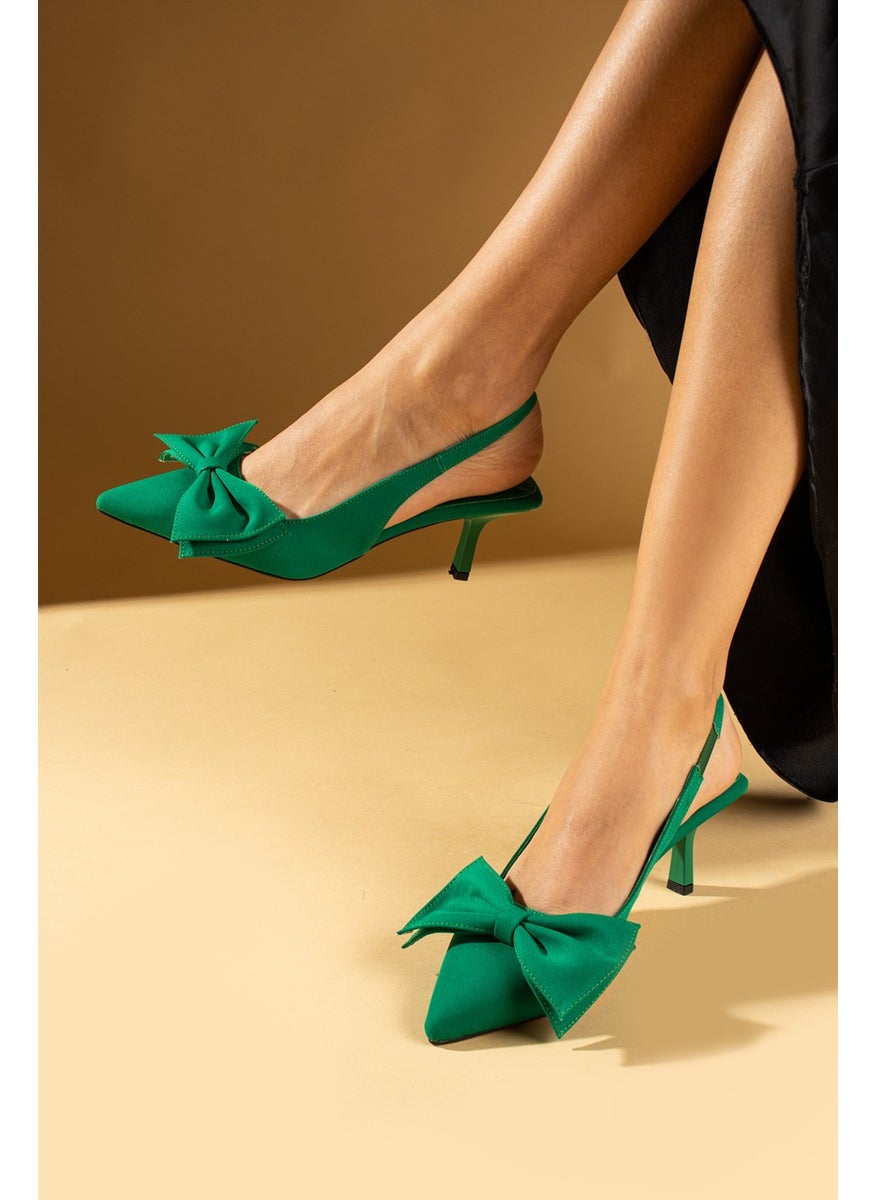 Pink Boots Bow Detail Pointed Toe Satin Fabric Women's High Heel Shoes 43-23-24Satin