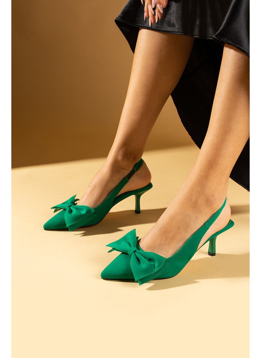 Pink Boots Bow Detail Pointed Toe Satin Fabric Women's High Heel Shoes 43-23-24Satin
