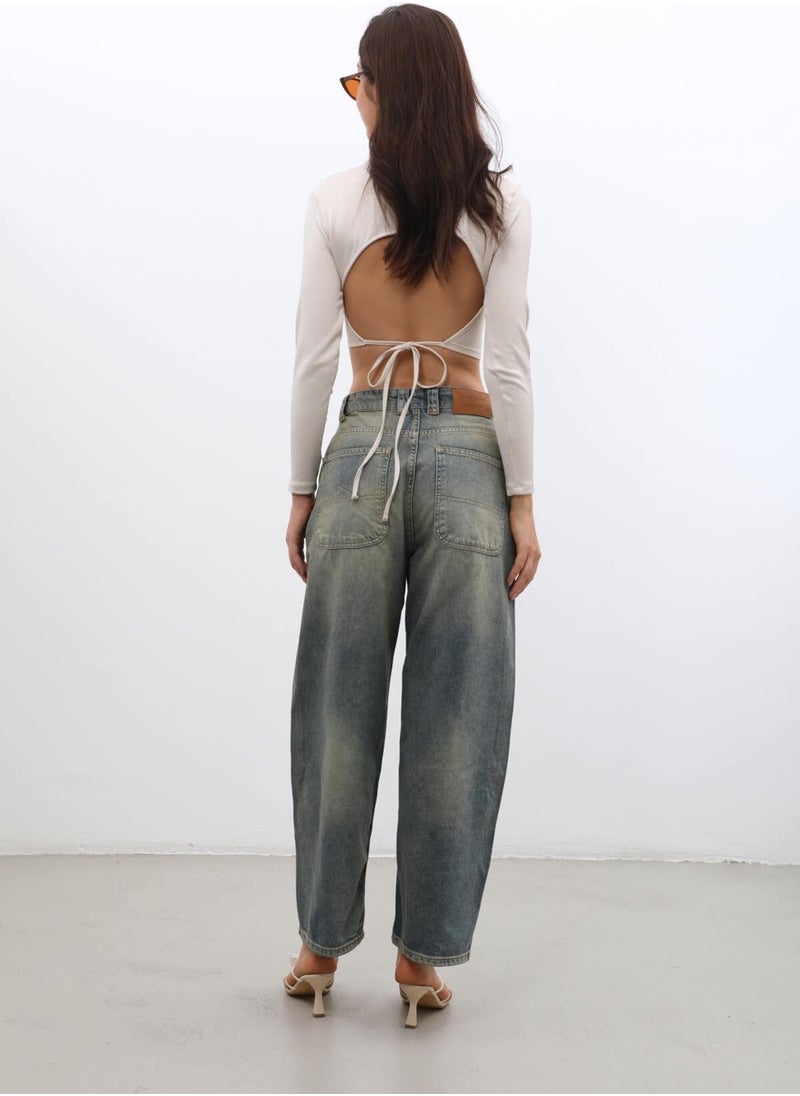 Women High Waist Skater Fit Jeans Tint Green