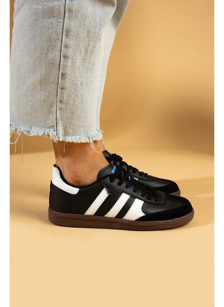 Pink Bootie Lace-up Comfort Sole 3 Stripes Women's Sneaker 001-1009-BLACKWHITE