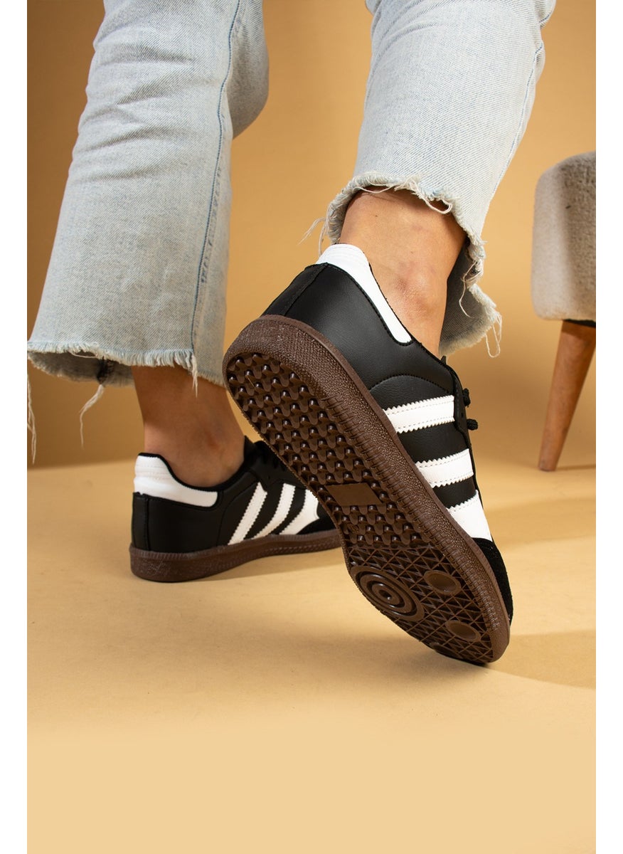 Pink Bootie Lace-up Comfort Sole 3 Stripes Women's Sneaker 001-1009-BLACKWHITE