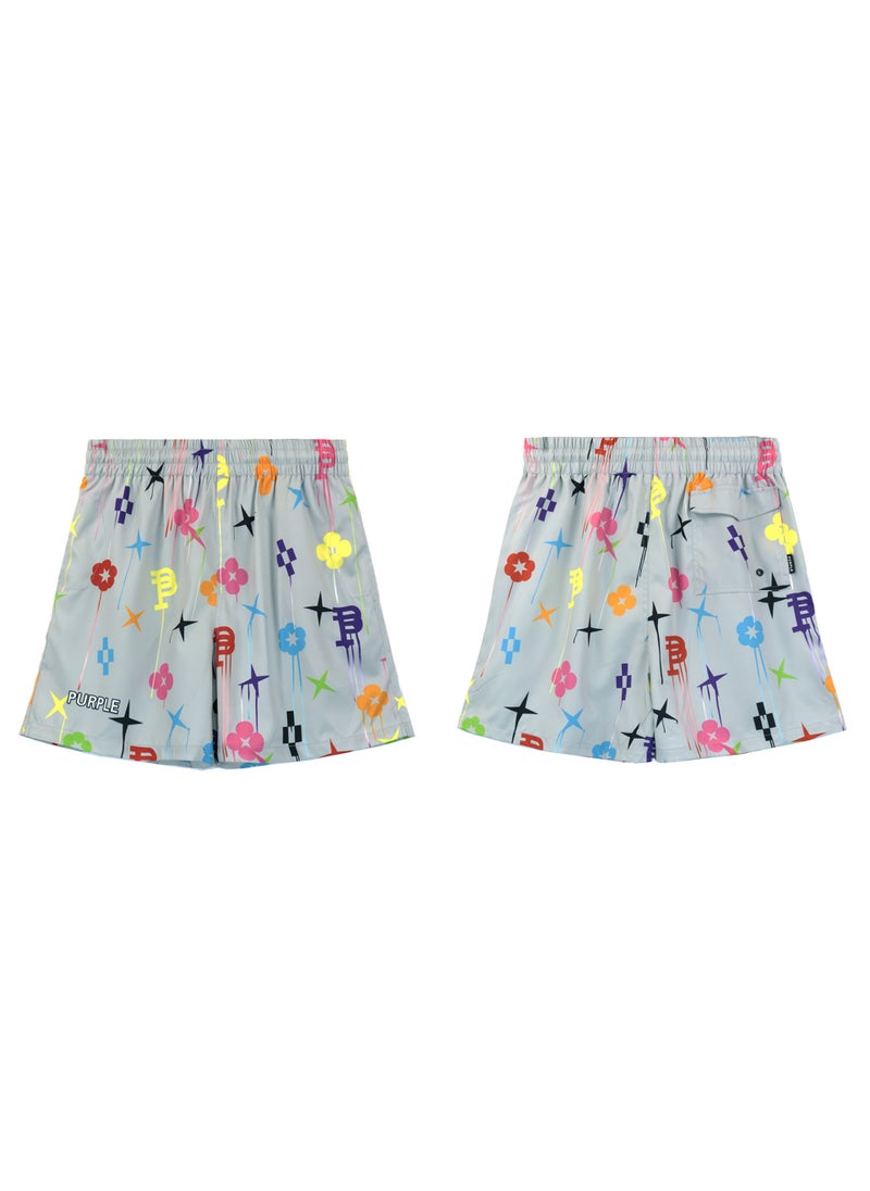 New Purple Brand Logo Print Casual Shorts Grey