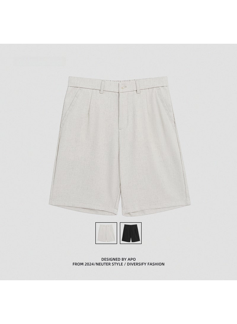 Summer Cotton Linen Casual Shorts for Men Khaki
