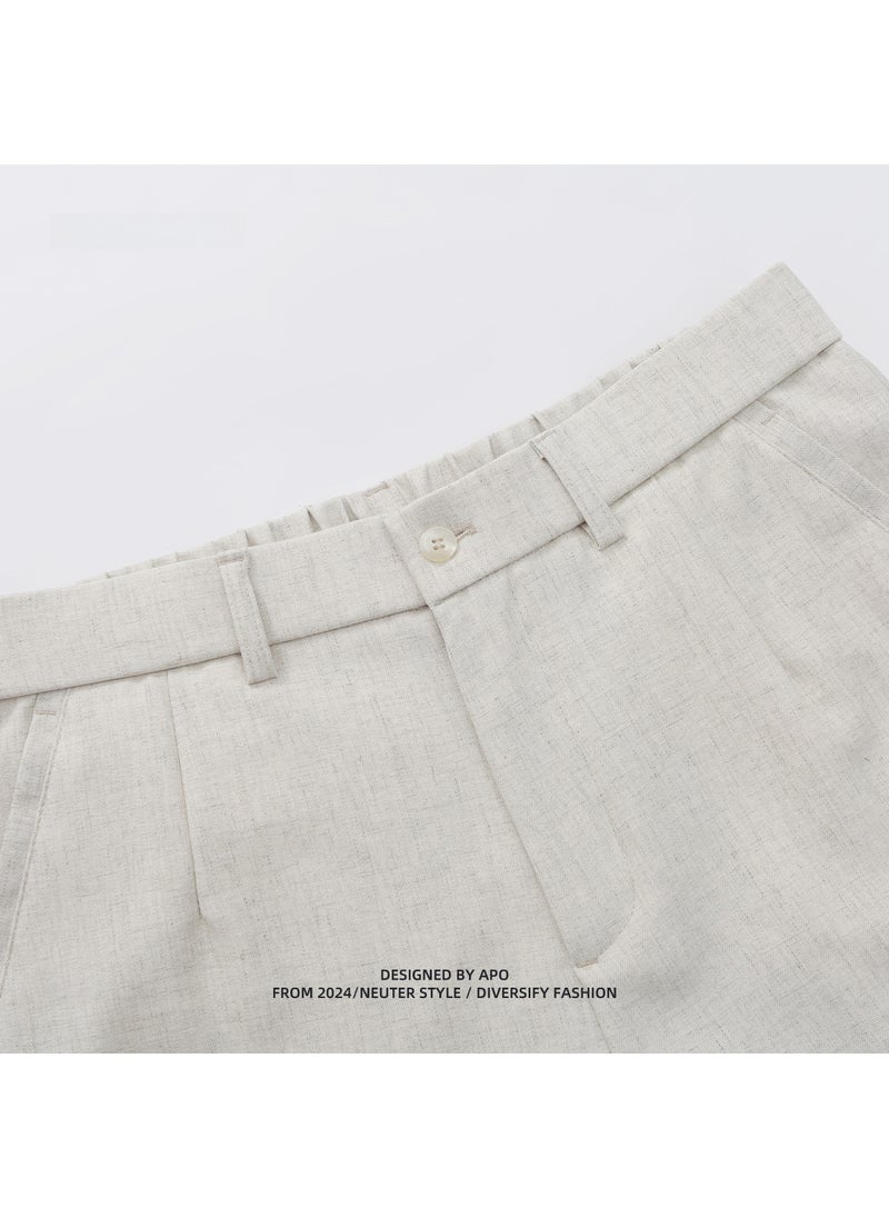 Summer Cotton Linen Casual Shorts for Men Khaki