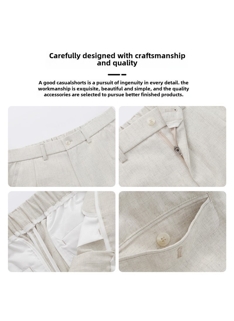 Summer Cotton Linen Casual Shorts for Men Khaki