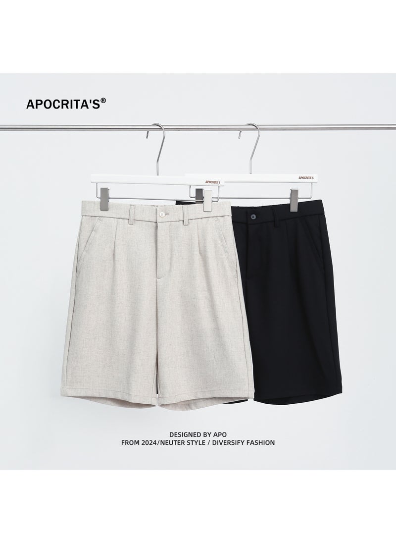 Summer Cotton Linen Casual Shorts for Men Khaki