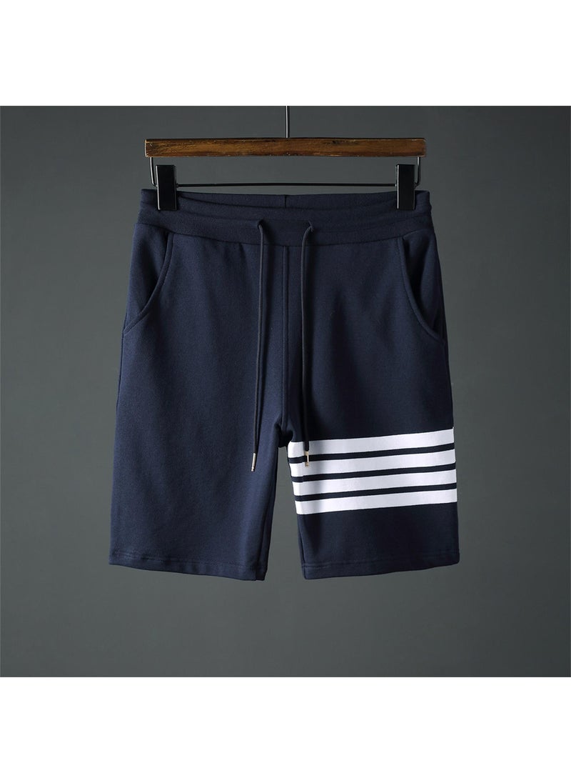 TB JL Cotton Color Woven Four Stripe Loop Sport Shorts Loose Comfortable Five-Quarter Length Mens Sweatpants Factory Stock Blue