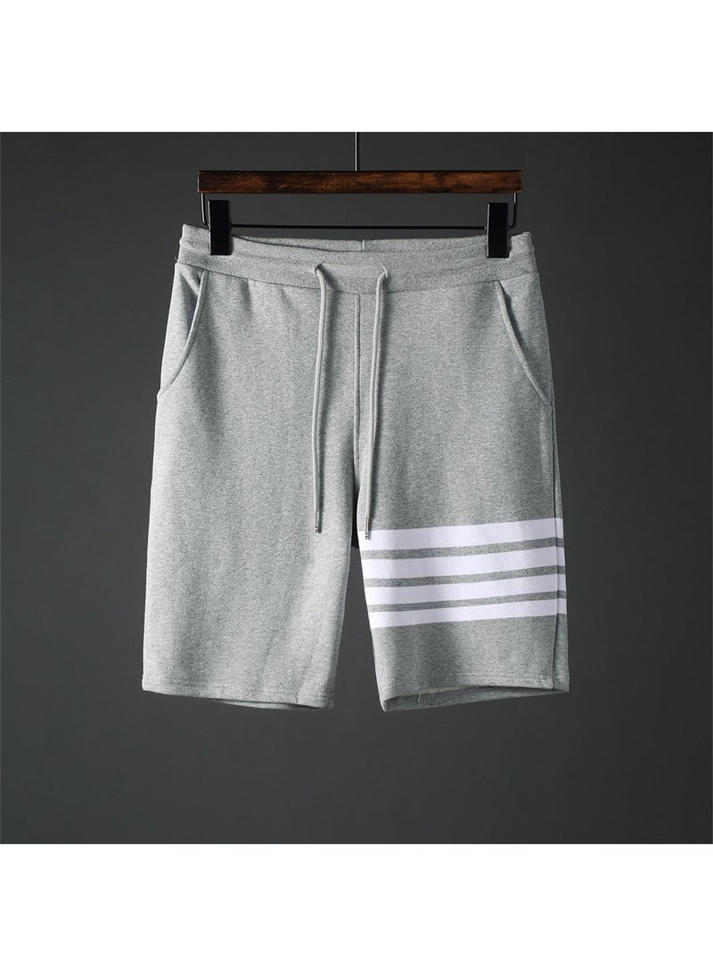 TB JL Cotton Color Woven Four Stripe Loop Sport Shorts Loose Comfortable Five-Quarter Length Mens Sweatpants Factory Stock Grey