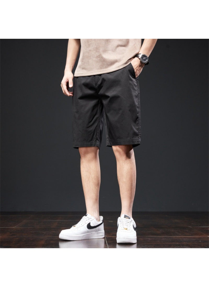 Summer Loose-fit Shorts For Men Casual Trendy Outer Wear Pure Cotton Khaki Color Lightweight Breathable Short Pants Black