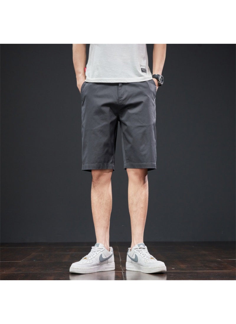 Summer Loose-fit Shorts For Men Casual Trendy Outer Wear Pure Cotton Khaki Color Lightweight Breathable Short Pants dark gray
