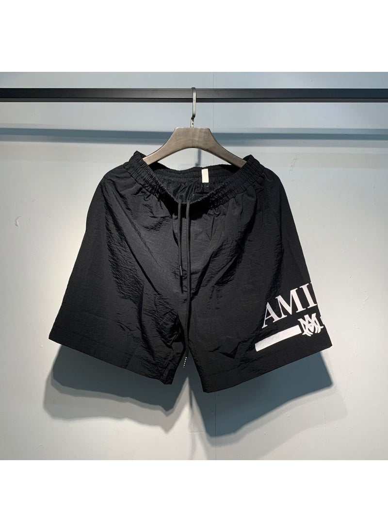 Amiri Mens Loose Fit Sporty Shorts Summer 2023 Polyester Drawstring Elastic Waist Multicolor Print Five Inch Length Green