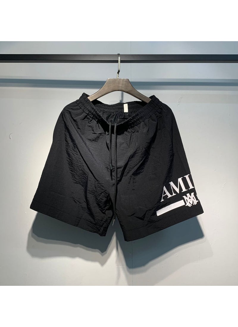 Amiri Mens Loose Fit Sporty Shorts Summer 2023 Polyester Drawstring Elastic Waist Multicolor Print Five Inch Length Green
