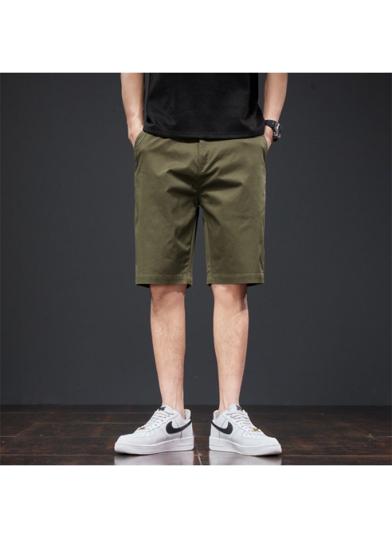 Summer Loose-fit Shorts For Men Casual Trendy Outer Wear Pure Cotton Khaki Color Lightweight Breathable Short Pants army green