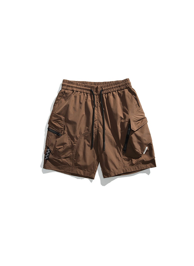 Fashionable Workwear Style Mens Shorts Pure Color Loose Summer Five-Quarter Trendy Teens Casual Polyester Fiber Shorts 8700 shallow coffee
