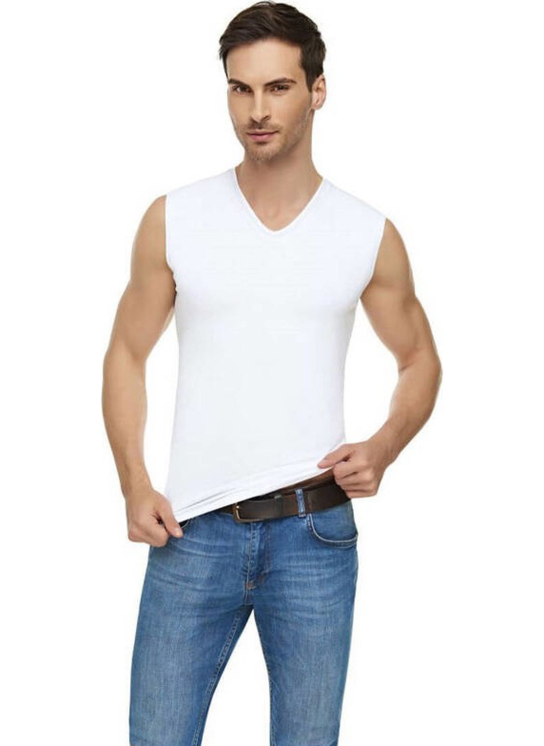 6 Pieces White Color V-Neck Zero Sleeve Athlete