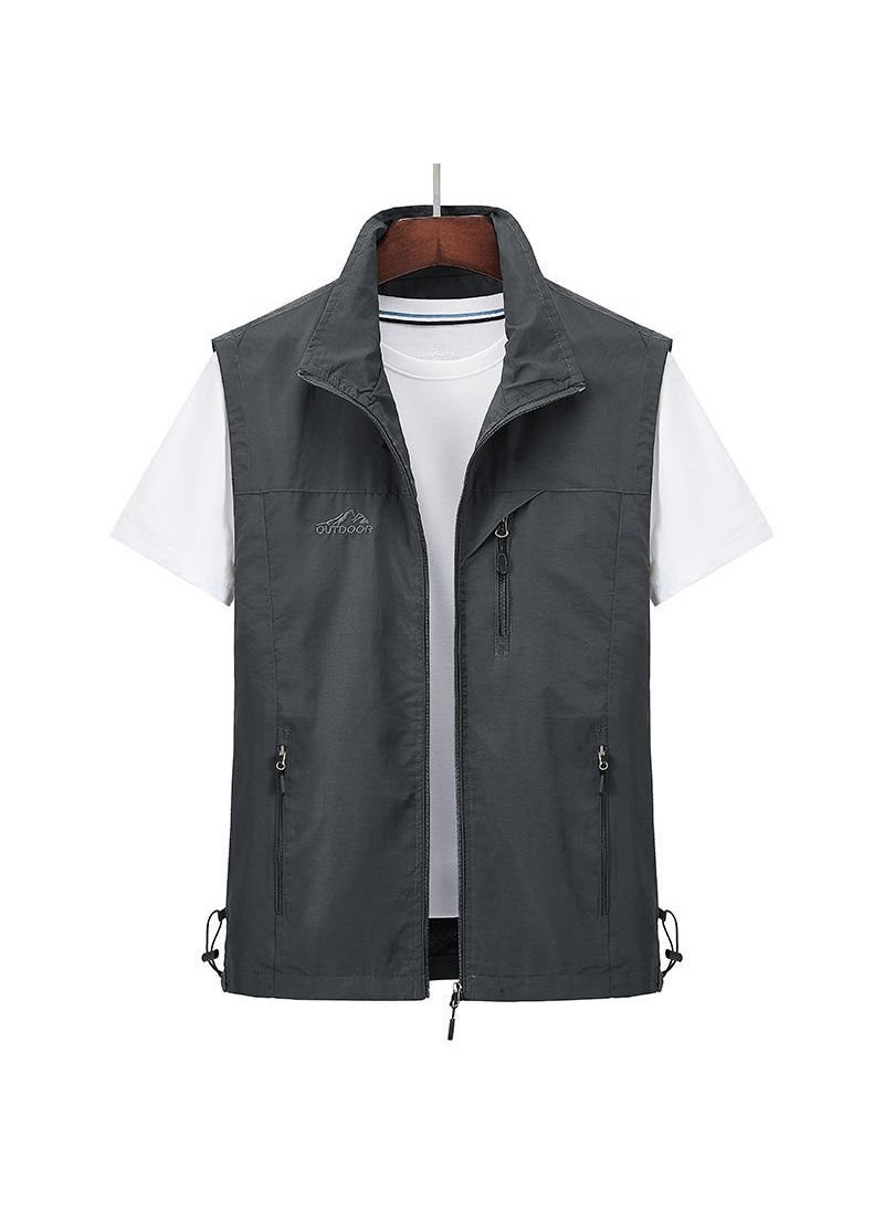 Casual Thin Breathable Quick Dry Work Vest For Outdoor Men Spring Autumn Multi-Pocket Summer Vest Clip-On Work Shirt Grey