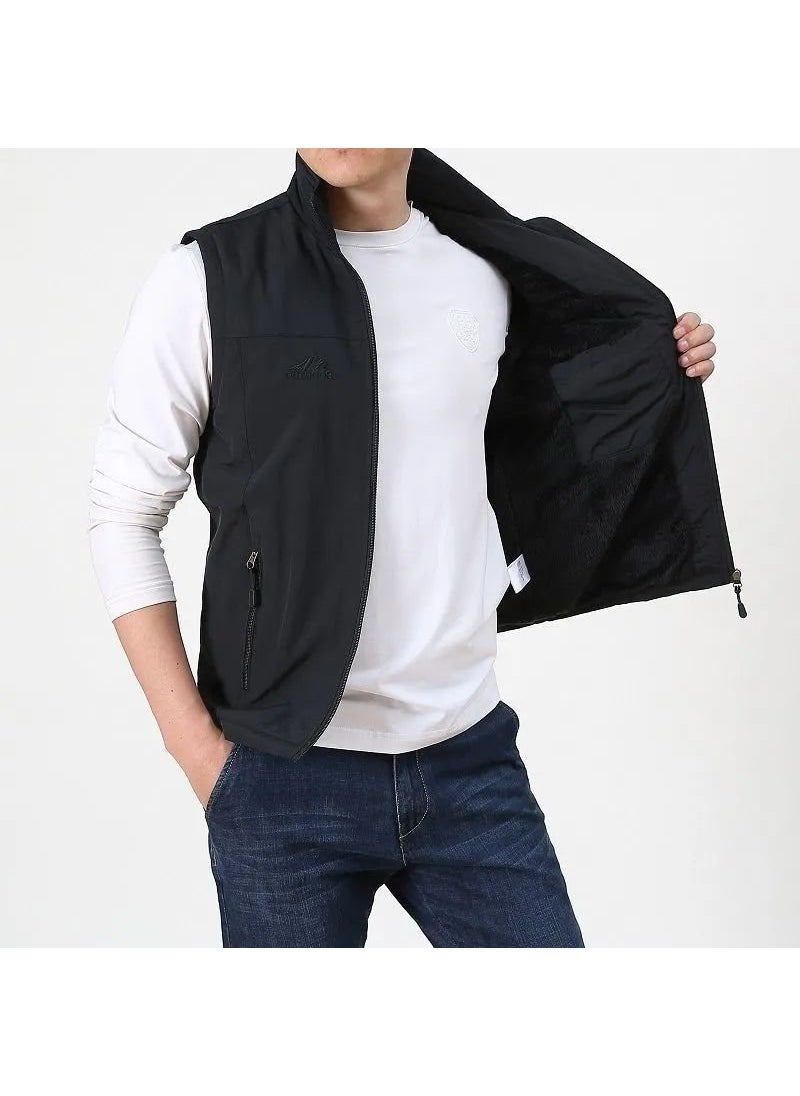 Casual Thin Breathable Quick Dry Work Vest For Outdoor Men Spring Autumn Multi-Pocket Summer Vest Clip-On Work Shirt Black fleece-lined