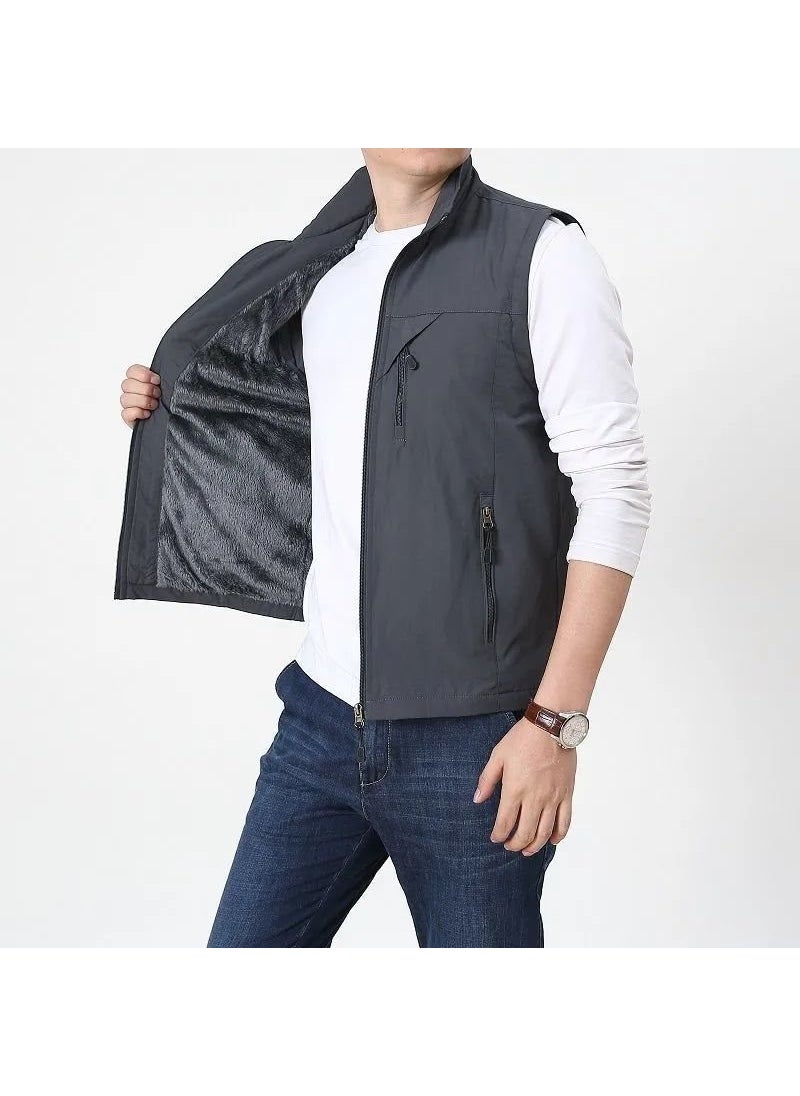 Casual Thin Breathable Quick Dry Work Vest For Outdoor Men Spring Autumn Multi-Pocket Summer Vest Clip-On Work Shirt Grey fleece-lined