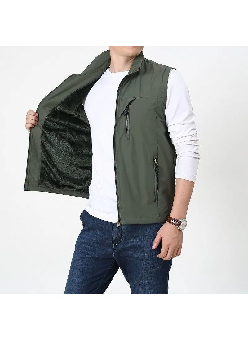 Casual Thin Breathable Quick Dry Work Vest For Outdoor Men Spring Autumn Multi-Pocket Summer Vest Clip-On Work Shirt Army Green fleece-lined