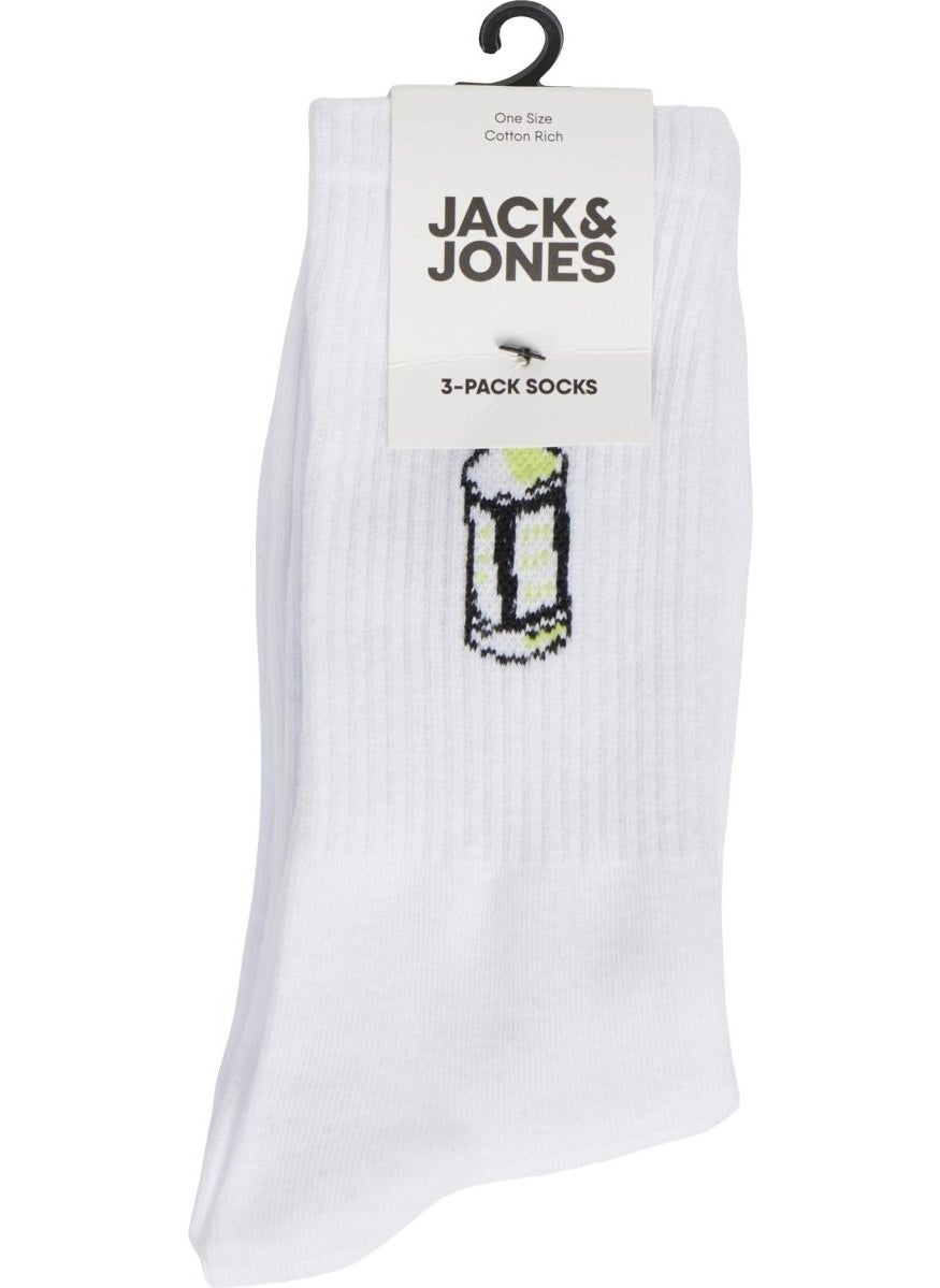 Jacrock And Roll Tennis Socks 3 Pack Unisex White Socks 12242140-White